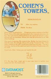 Box back cover for Cohen's Towers on the Atari 8-bit.