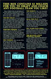 Box back cover for Computer Quarterback on the Atari 8-bit.