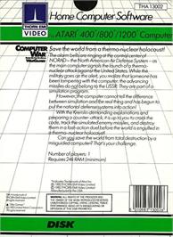 Box back cover for Computer War on the Atari 8-bit.