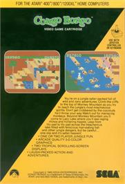Box back cover for Congo Bongo on the Atari 8-bit.