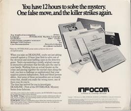 Box back cover for Deadline (Infocom) on the Atari 8-bit.