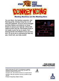 Box back cover for Donkey Kong on the Atari 8-bit.