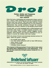Box back cover for Drol on the Atari 8-bit.