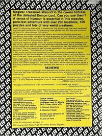 Box back cover for Dungeon Adventure on the Atari 8-bit.