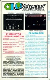 Box back cover for Eliminator, The on the Atari 8-bit.