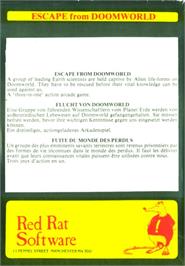 Box back cover for Escape From Doomworld on the Atari 8-bit.