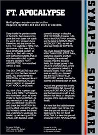 Box back cover for Fort Apocalypse on the Atari 8-bit.