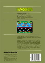 Box back cover for Frogger on the Atari 8-bit.