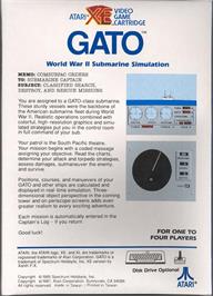 Box back cover for GATO on the Atari 8-bit.