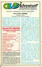 Box back cover for Galactic Empire on the Atari 8-bit.