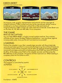 Box back cover for Green Beret on the Atari 8-bit.
