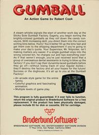 Box back cover for Gumball on the Atari 8-bit.