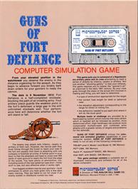 Box back cover for Guns of Fort Defiance on the Atari 8-bit.