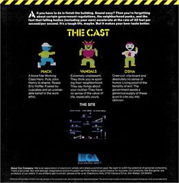 Box back cover for Hard Hat Mack on the Atari 8-bit.