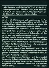 Box back cover for Hotel on the Atari 8-bit.