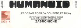 Box back cover for Humanoid on the Atari 8-bit.