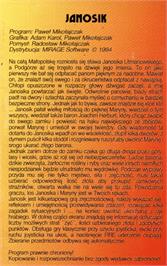 Box back cover for Janosik on the Atari 8-bit.
