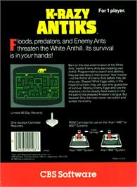 Box back cover for K-razy Antiks on the Atari 8-bit.