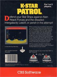 Box back cover for K-star Patrol on the Atari 8-bit.