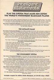 Box back cover for Ken Uston's Professional Blackjack on the Atari 8-bit.