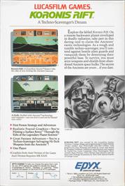 Box back cover for Koronis Rift on the Atari 8-bit.