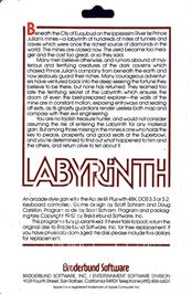 Box back cover for Labyrinth on the Atari 8-bit.