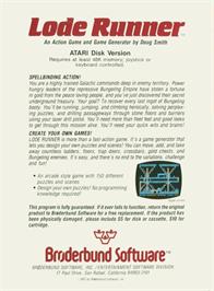 Box back cover for Lode Runner on the Atari 8-bit.