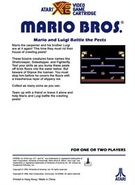 Box back cover for Mario Bros. on the Atari 8-bit.