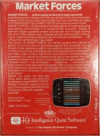 Box back cover for Market Forces on the Atari 8-bit.