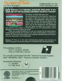 Box back cover for Masters Of Time on the Atari 8-bit.