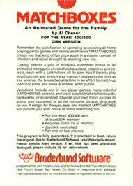 Box back cover for Matchboxes on the Atari 8-bit.