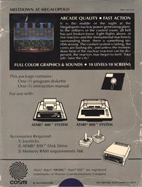 Box back cover for Meltdown on the Atari 8-bit.
