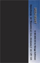 Box back cover for Midnight on the Atari 8-bit.