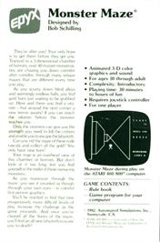 Box back cover for Monster Maze on the Atari 8-bit.
