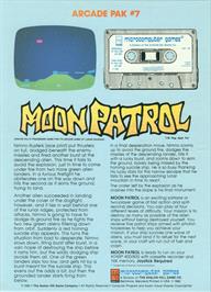 Box back cover for Moon Patrol on the Atari 8-bit.