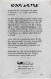 Box back cover for Moon Shuttle on the Atari 8-bit.