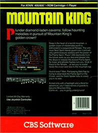 Box back cover for Mountain King on the Atari 8-bit.