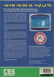Box back cover for Movie Musical Madness on the Atari 8-bit.