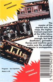 Box back cover for Ninja Commando on the Atari 8-bit.