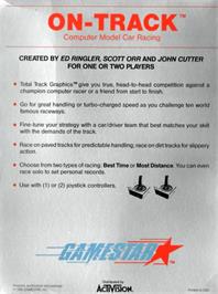 Box back cover for On-track - Computer Model Car Racing on the Atari 8-bit.