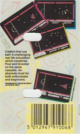 Box back cover for On Cue on the Atari 8-bit.