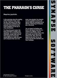 Box back cover for Pharaoh's Curse on the Atari 8-bit.