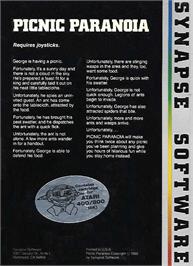 Box back cover for Picnic Paranoia on the Atari 8-bit.
