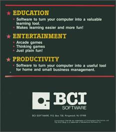 Box back cover for Plaque Man on the Atari 8-bit.