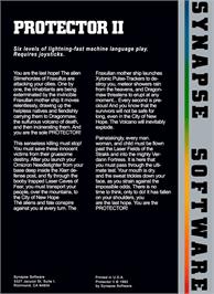 Box back cover for Protector 2 on the Atari 8-bit.