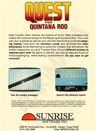 Box back cover for Quest for Quintana Roo on the Atari 8-bit.