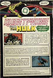 Box back cover for Questprobe Featuring The Hulk on the Atari 8-bit.