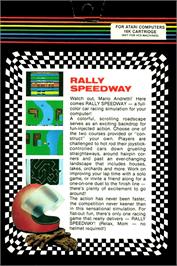 Box back cover for Rally Speedway on the Atari 8-bit.