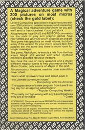 Box back cover for Red Moon on the Atari 8-bit.