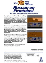 Box back cover for Rescue on Fractalus on the Atari 8-bit.